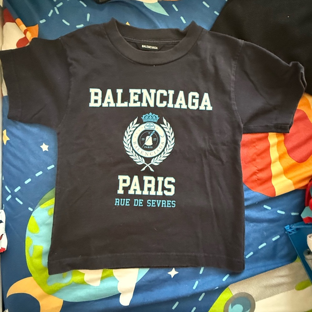 Balenciaga Kids Navy Graphic Tee
